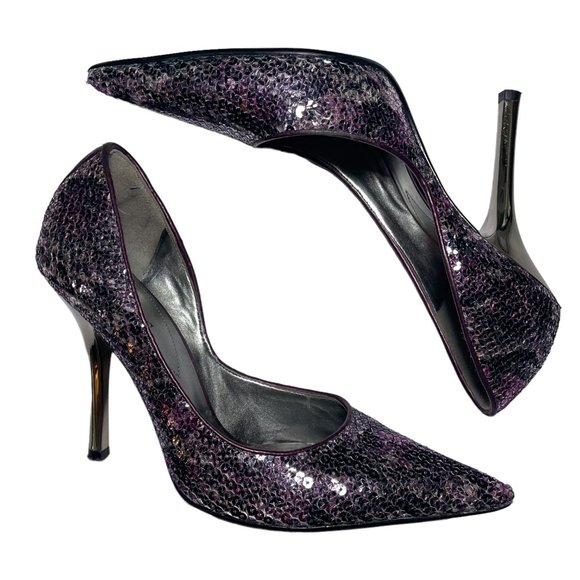 Guess Carrie Purple Sequin Metallic Glitter.Pointed Toe High Heel Stiletto Shoes - Picture 1 of 13